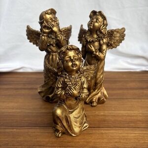 Vintage Toscano Gold Cherub Angel Figurines Set of 3 Praying Resin Statues